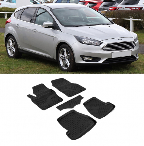 Covorase tip tavita bordura 3 cm - Covorase cauciuc tip tavita FORD Focus III 2015-2018 Facelift (5 bucati) (87143) - SEINTEX 100910