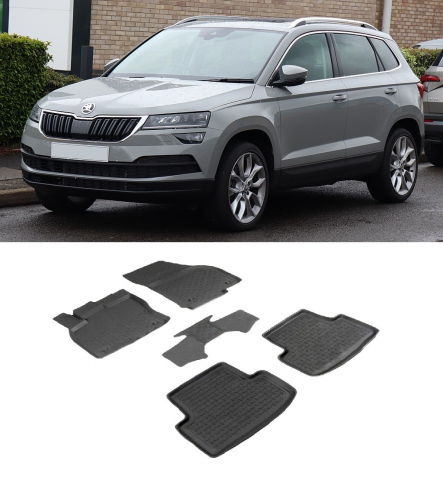 Covorase tip tavita bordura 3 cm - Covorase cauciuc tip tavita SKODA Karoq 2017-prezent (5 bucati) (94062) - SEINTEX 100910