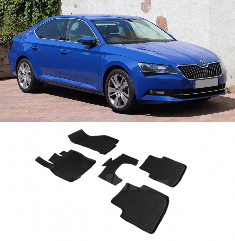Covorase cauciuc tip tavita SKODA Superb III 2015-2023 (5 bucati) (87486) - SEINTEX 100910