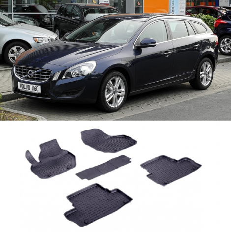 Covorase tip tavita bordura 3 cm - Covorase cauciuc tip tavita VOLVO V60 I 2010-2018 (5 bucati) (85086) - SEINTEX 100910