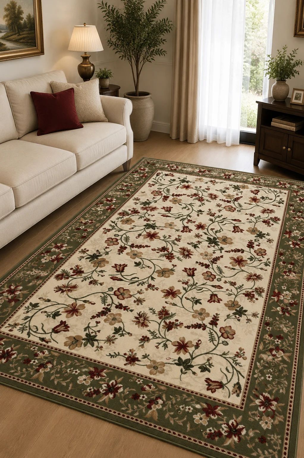 Covor Lotos 15075-160, Marime 120 x 200 cm, Bej,Verde, Inaltime Fir 8 mm, Antialergic, Polipropilena, Living, Dormitor, Sufragerie, Birou - Copie [5]