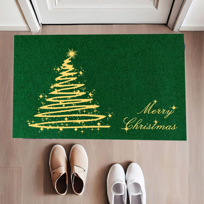 Covor Model Craciun 870004, Marime 40 x 60 cm, Verde, Inaltime Fir Țesătură plată, Antialergic, Polipropilena, Intrare [2]