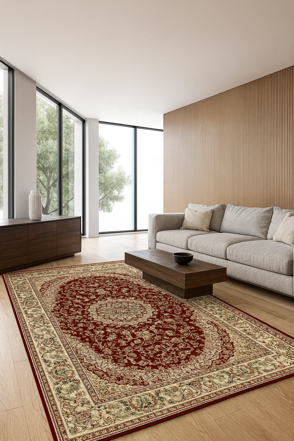 Covor Model Lotos 1555-210, Grena, Rosu, Inaltime Fir 8 mm, Antialergic, Polipropilena, Living, Dormitor, Sufragerie, Birou [2]