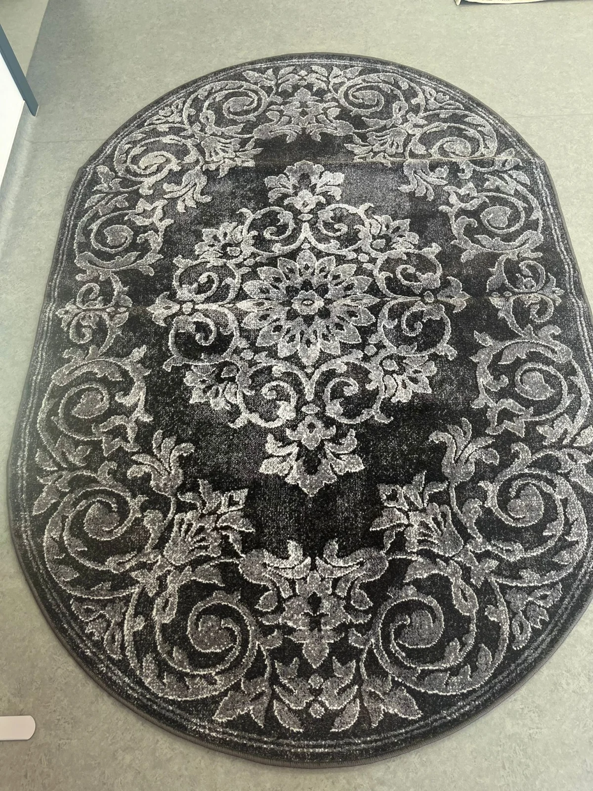 Covor oval Model Mira 24016-196, Gri, Inaltime Fir 6 mm, Antialergic, Polipropilena, Living, Dormitor, Sufragerie, Birou [4]