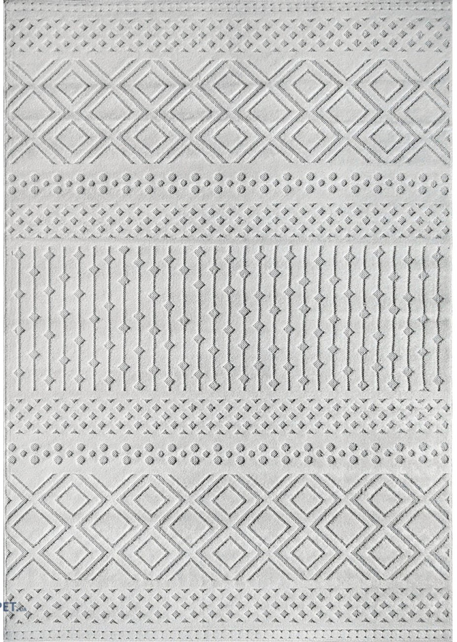 Covor Model Oksi 38003‑100, Alb/Gri, Inaltime Fir 6.5 mm, Antialergic, Polipropilena, Living, Dormitor, Sufragerie, Birou [1]