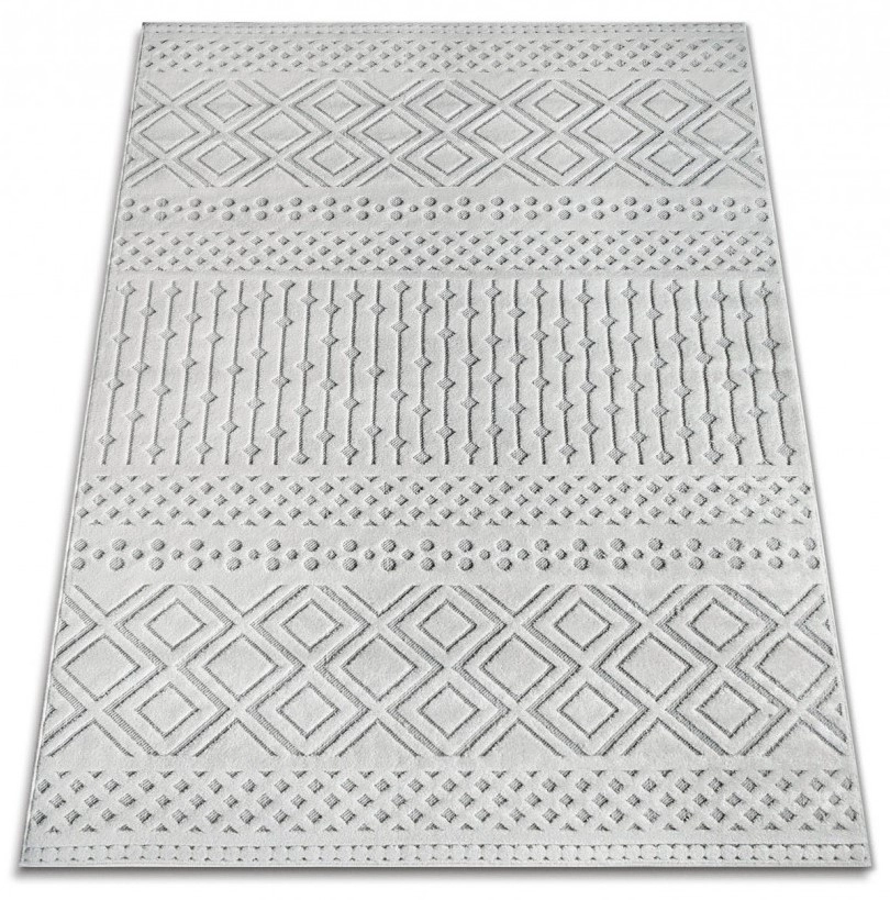 Covor Model Oksi 38003‑100, Alb/Gri, Inaltime Fir 6.5 mm, Antialergic, Polipropilena, Living, Dormitor, Sufragerie, Birou [3]