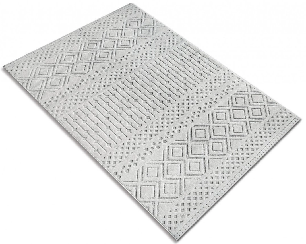Covor Model Oksi 38003‑100, Alb/Gri, Inaltime Fir 6.5 mm, Antialergic, Polipropilena, Living, Dormitor, Sufragerie, Birou [5]