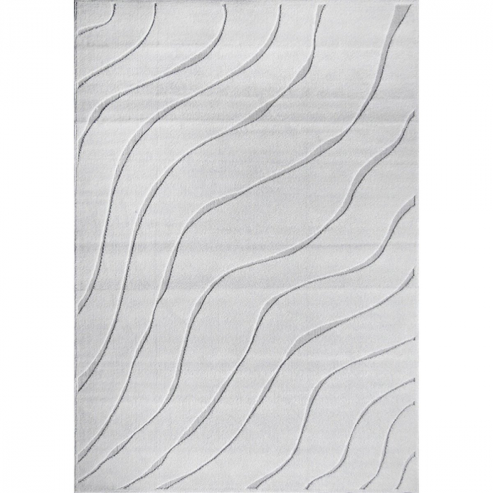 Covor Model Oksi 38012‑100, Alb, Inaltime Fir 6.5 mm, Antialergic, Polipropilena, Living, Dormitor, Sufragerie, Birou [1]