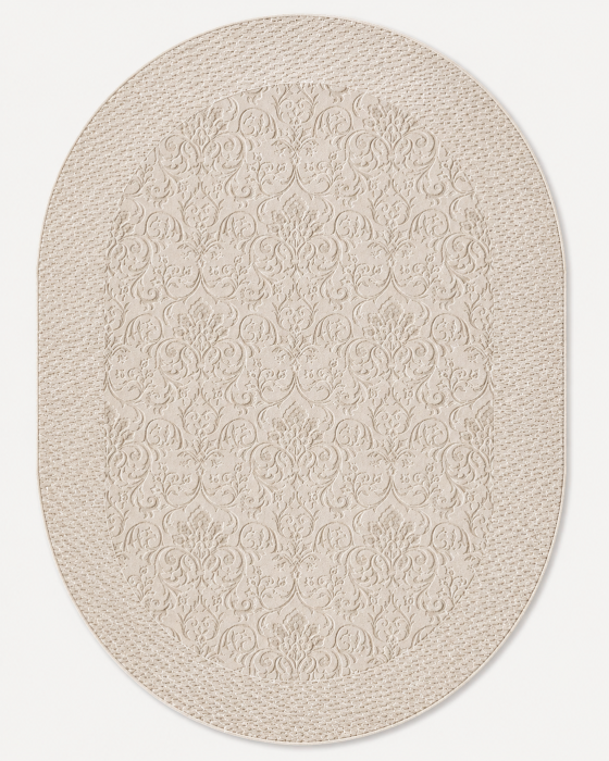 Covor Oval Model Itea 42005‑116, Marime 78 x 150 cm, Bej, Inaltime Fir 10 mm, Antialergic, Polipropilena, Living, Dormitor [6]