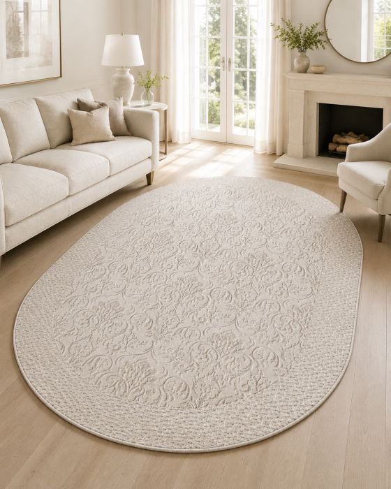 Covor Oval Model Itea 42005‑116, Marime 78 x 150 cm, Bej, Inaltime Fir 10 mm, Antialergic, Polipropilena, Living, Dormitor [5]