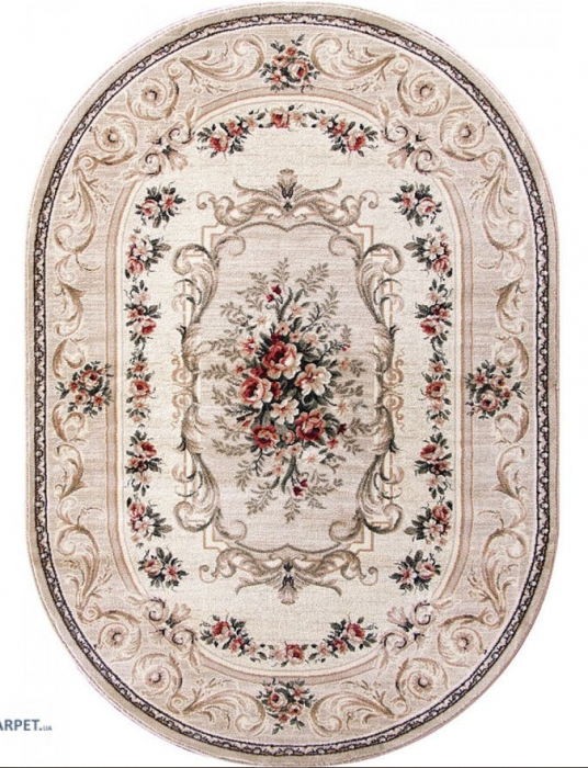 Covor Oval Model Lotos 535-106, Bej, Crem, Inaltime Fir 8 mm, Antialergic, Polipropilena, Living, Dormitor, Sufragerie, Birou [1]