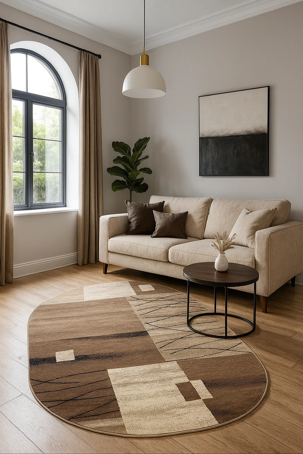 Covor Oval Model Luna 1805-12, Maro, Inaltime Fir 6 mm, Antialergic, Polipropilena, Living, Dormitor, Sufragerie, Birou [2]