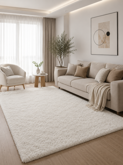 Covor Premium Belgian Model LOP 060, Alb, Inaltime Fir 23 mm, Antiderapant, Antialergic, Poliester, Living, Dormitor, Sufragerie, Birou [8]