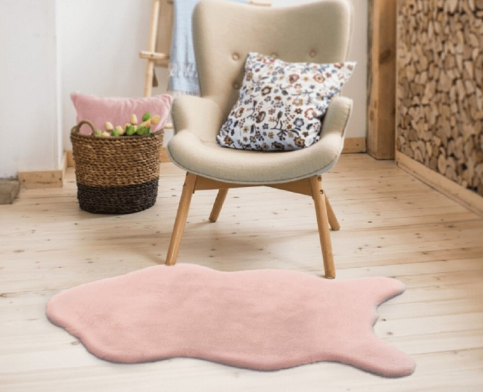 Covor Premium Belgian Model LOP 020 Shapes, Imitatie Blana Iepure, Roz, Marime 50 x 80 cm, Lungime Fir 23 mm, Poliester, Antialergic, Living, Dormitor, Sufragerie, Birou [2]