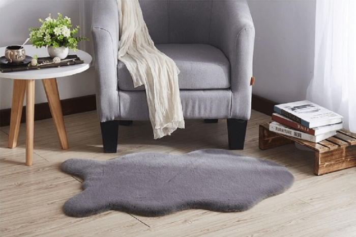 Covor Premium Belgian Model LOP 070 Shapes, Imitatie Blana Iepure, Gri, Marime 50 x 80 cm, Lungime Fir 23 mm, Poliester, Antialergic, Living, Dormitor, Sufragerie, Birou [2]
