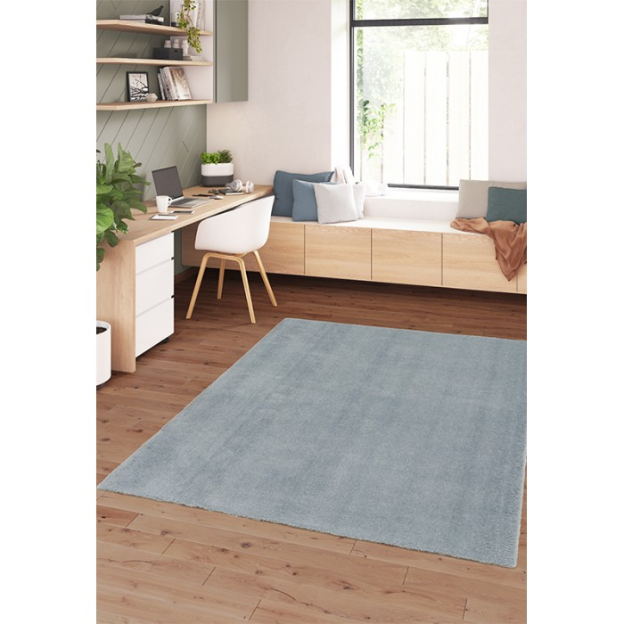 Covor Premium Belgian Model Soft Rimini 71481-090, Albastru, Gri, Lungime Fir 22 mm, Poliester Reciclat, Antialergic, Living, Dormitor, Sufragerie, Birou [2]