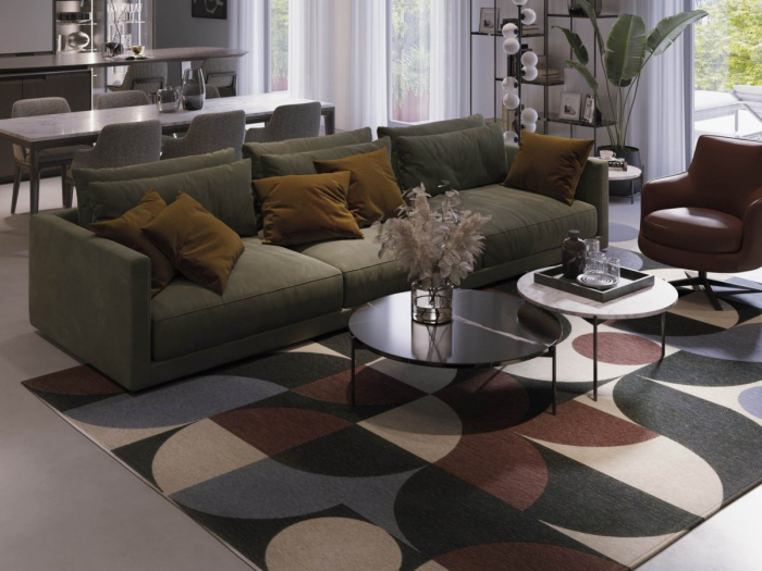 Covor Premium Model DYWAN DECO BLUE COPPER, Bej, Negru, Grena, Albastru, Tesatura Plata, Poliester, Bumbac, Antiderapant, Antialergic, Living, Dormitor, Sufragerie, Birou [2]