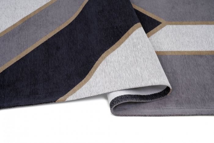 Covor Premium Model DYWAN GATSBY DARK BLUE, Gri, Bleumarin, Bej, Tesatura Plata, Poliester, Bumbac, Antiderapant, Antialergic, Living, Dormitor, Sufragerie, Birou [3]