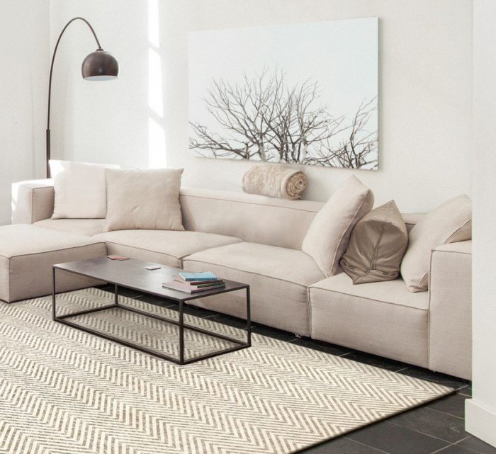 Covor Premium Model DYWAN LUNO COLD BEIGE, Bej, Tesatura Plata, Poliester, Bumbac, Antiderapant, Antialergic, Living, Dormitor, Sufragerie, Birou [2]