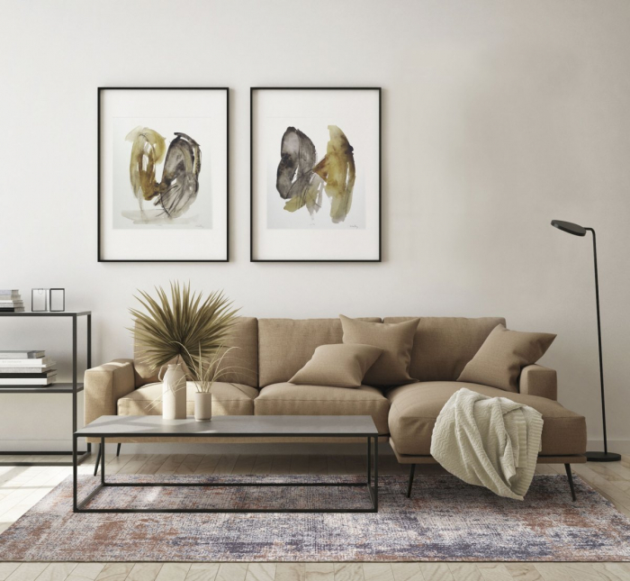 Covor Premium Model DYWAN RUSTIC BEIGE, Gri, Bej, Maro, Tesatura Plata, Poliester, Bumbac, Antiderapant, Antialergic, Living, Dormitor, Sufragerie, Birou [2]