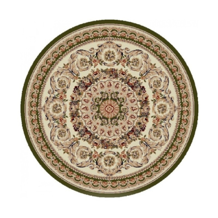 Covor Rotund Model Lotos 539-130, Crem, Verde, Inaltime Fir 8 mm, Antialergic, Polipropilena, Living, Dormitor, Sufragerie, Birou [2]