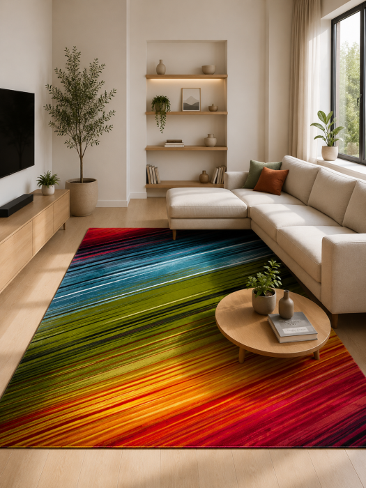 Covor Model Stripes 11009-130, Multicolor, Inaltime Fir 9 mm, Antialergic, Polipropilena, Living, Dormitor, Sufragerie, Birou [1]