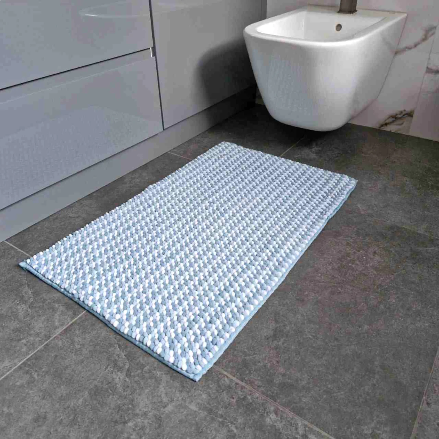 Covoraș de Baie Antiderapant Melody, Turcoaz cu Alb, Microfibră de Poliester, Grosime Totală 10 mm [4]