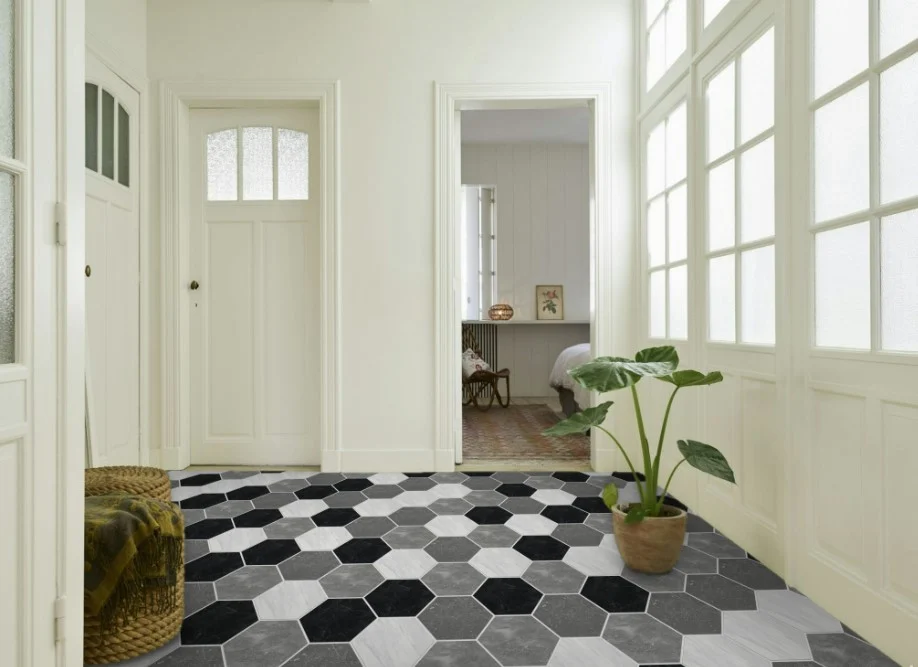 Linoleum Rezidential Antiderapant Clasa 21, Belgia, Model Pembroke 909M, Suport Spuma, Grosime 2.3 mm, Imitatie Parchet, Gri, Negru, PVC [3]