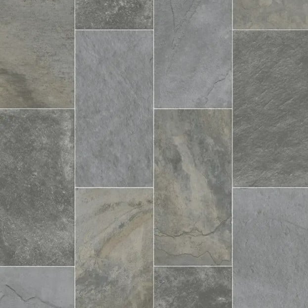 Linoleum Rezidential Antiderapant Clasa 21, Belgia, Model Salisbury 996, Suport Spuma, Grosime 2.3 mm, Imitatie Piatra, Gri, Maro, PVC [1]