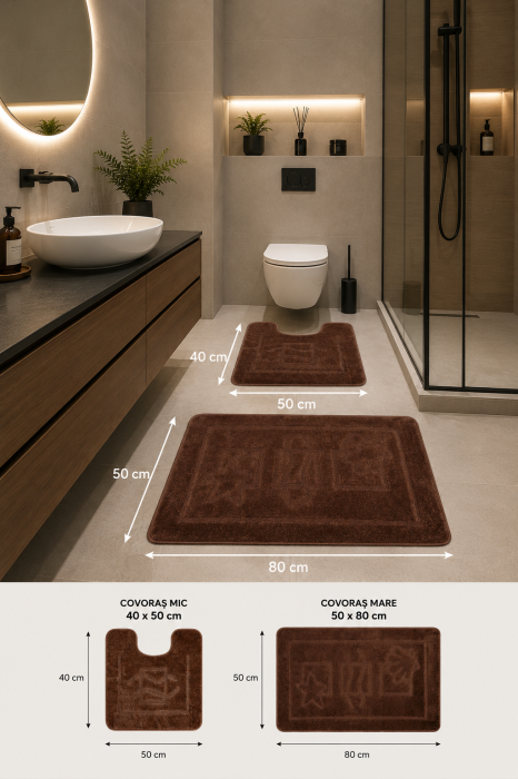 Set 2 Covorase Baie Model Maritime 2518, Marimi 60 x 100 / 50 x 60 cm, Maro, Antiderapant, Antialergic, Polipropilena [2]