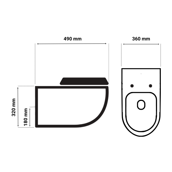 Set Vas WC Suspendat, Model LX-1900MB, Fara Rama, Rimless, Iesire Orizontala P-Trap, Dimensiuni 490 x 360 x 320 mm, Negru Satinat, Ceramica, Capac cu Inchidere Lenta si Suprafata Antibacteriana [2]