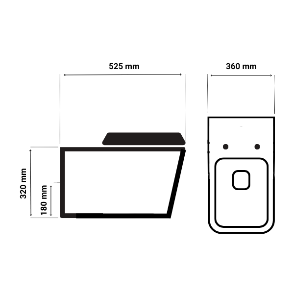 Set Vas WC Suspendat, Model LX-1907, Fara Rama, Rimless, Iesire Orizontala P-Trap, Dimensiuni 525 x 360 x 320 mm, Alb, Ceramica, Capac cu Inchidere Lenta si Suprafata Antibacteriana [10]