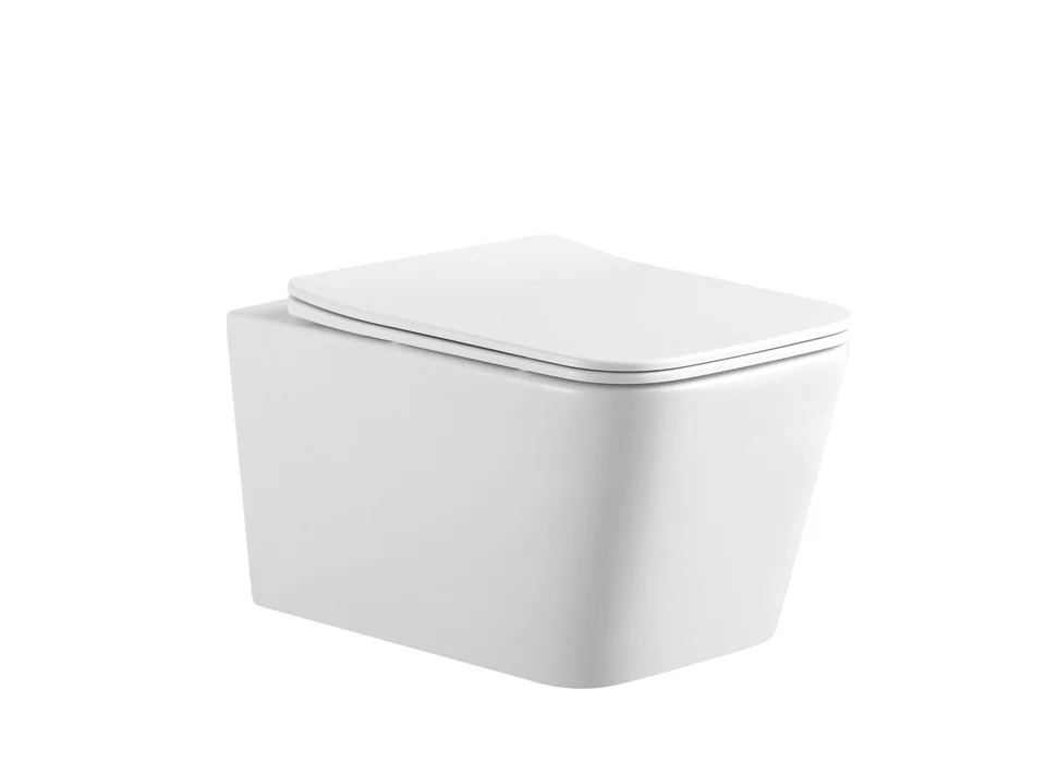 Set Vas WC Suspendat, Model LX-1907, Fara Rama, Rimless, Iesire Orizontala P-Trap, Dimensiuni 525 x 360 x 320 mm, Alb, Ceramica, Capac cu Inchidere Lenta si Suprafata Antibacteriana [1]