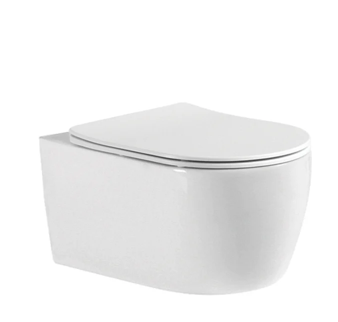 Set Vas WC Suspendat, Model LX-1106, Fara Rama, Rimless, Iesire Orizontala P-Trap, Dimensiuni 490 x 360 x 250 mm, Alb, Ceramica, Capac cu Inchidere Lenta si Suprafata Antibacteriana [1]