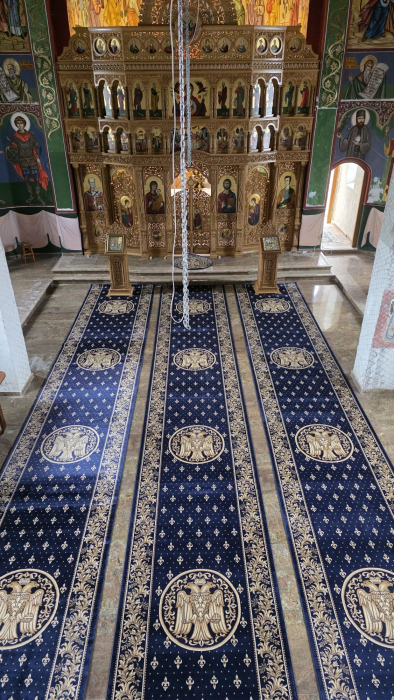 Traversa bisericeasca Lotos 15032-810 albastru inchis vultur bicefal auriu bordura ornamentala [2]