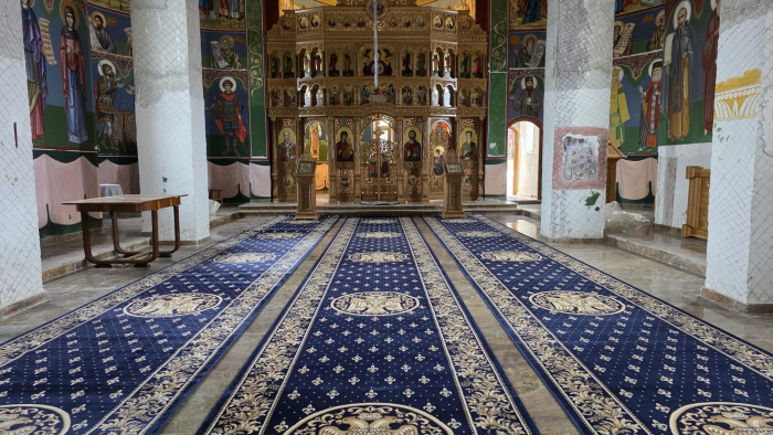 Traversa bisericeasca Lotos 15032-810 albastru inchis vultur bicefal auriu bordura ornamentala [5]