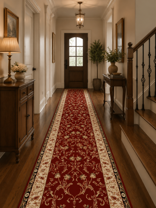 Traversa Lotos 523-210 design oriental clasic grena cu motive florale, festonata/surfilata [13]