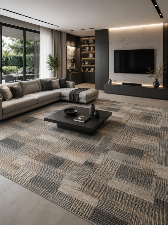 Covor Model Anny 33038-165, Bej, Gri, Inaltime Fir 7 mm, Antialergic, Polipropilena, Living, Dormitor, Sufragerie, Birou