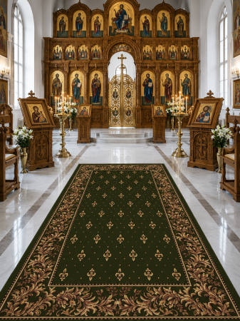 Covoare bisericesti - Covor bisericesc Lotos 15033-310 verde design crini imperiali