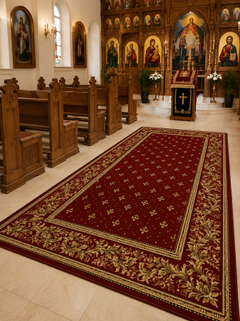 Covoare bisericesti - Covor bisericesc Lotos 15066-210 grena rosu design crini imperiali
