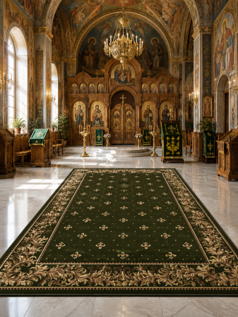 Covoare bisericesti - Covor bisericesc Lotos 15066-310 verde design crini imperiali