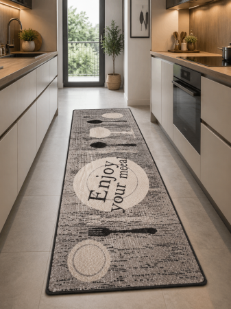 Covoare bucatarie - Covor bucatarie Flex 19058-19 crem aspect sisal antiderapant 75x200cm
