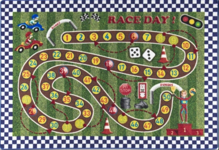 Covoare camera copii - Covor Camera Copii Model Racing Game, Verde, Inaltime Fir 10 mm, Antiderapant, Antialergic, Poliamida, Gradinita, Cresa, Loc de Joaca