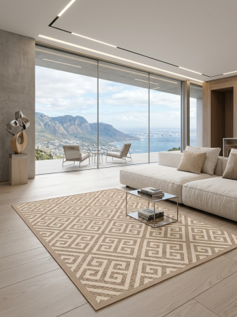 Covoare dormitor - Covor Cappuccino 16063-10 alb bej design geometric modern meandru polipropilena frieze