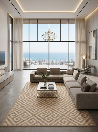 Covor Cappuccino 16063-10 alb bej design geometric modern meandru polipropilena frieze [2]