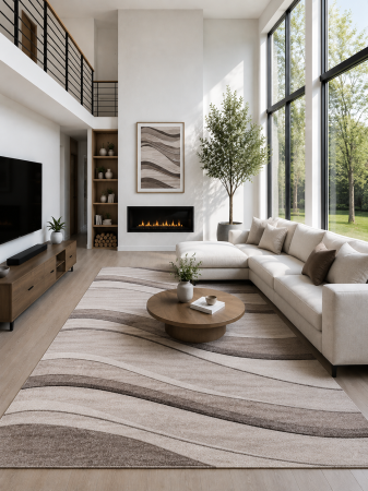 Living & Dormitor - Covor Model Daffi 13001-120, Bej, Maro, Inaltime Fir 6 mm, Antialergic, Polipropilena, Living, Dormitor, Sufragerie, Birou
