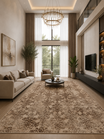 Clasice & Elegante - Covor Model Daffi 13121-120, Bej, Maro, Inaltime Fir 6 mm, Antialergic, Polipropilena, Living, Dormitor, Sufragerie, Birou