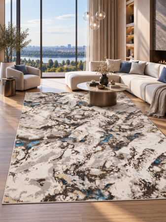 Covoare clasice - Covor Model Elsa 12288 A Marime 150 x 230 cm, Crem si Albastru, Inaltime Fir 7 mm, Antialergic, Polipropilena, Living, Dormitor