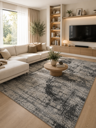 Covoare living - Covor Model Fayno 7146-691,Gri Înălțime Fir 8 mm,Antiderapant, Antialergic, Polipropilenă, Living, Dormitor, Sufragerie, Hol,Trafic Intens