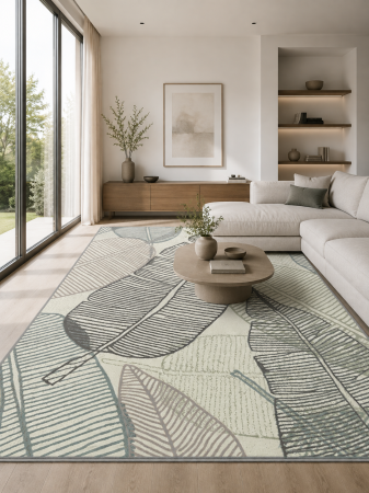 Covoare living - Covor Model Frunze 18101-130, Multicolor, Inaltime Fir 8 mm, Antialergic, Polipropilena, Living, Dormitor, Sufragerie, Birou